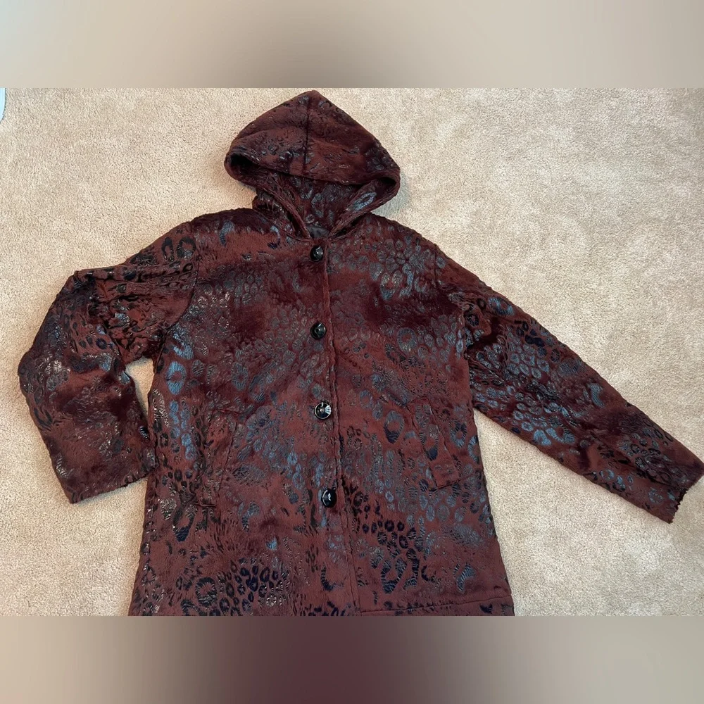 Elegant Brown and Black  Leopard Hooded Women's Coat